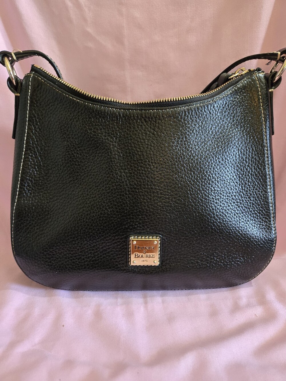 Dooney & Bourke Black Pebbled Leather Hobo Shoulder Bag with Gold Hardware EUC